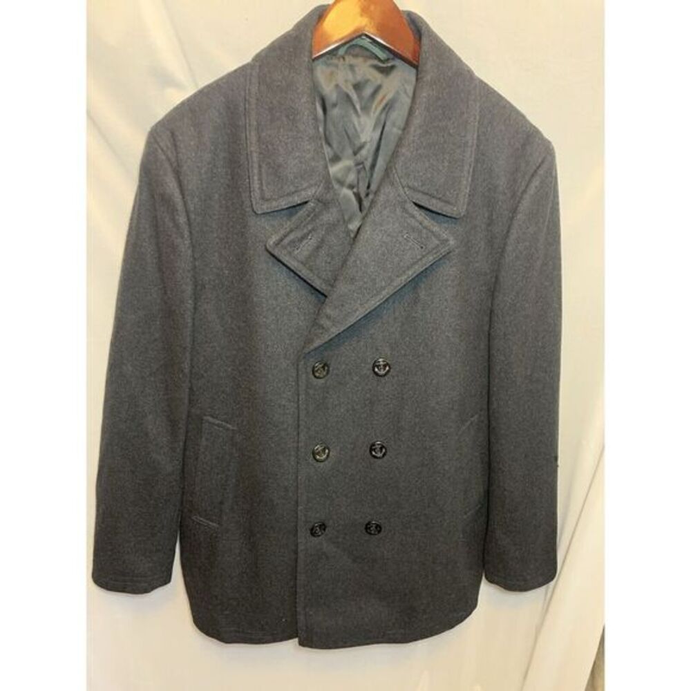 Mens XL 46-48 Lauren Ralph Lauren Wool Blend Grey Pea‎ Button Down  Coat